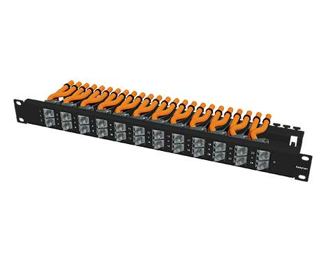 preLink® / fixLink® Winkelpanel 30° 1HE, 24 x Keystone links, schwarz